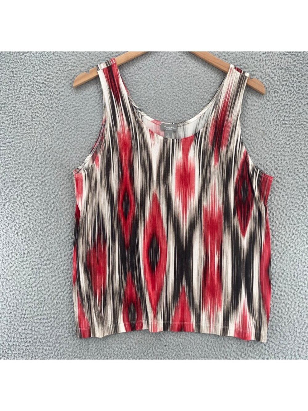 Chicos Top Womens 3 US Extra Large Travelers Red Brown Striped Scoop Neck Tank